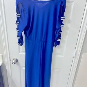Royal blue dress with silver embellishments.